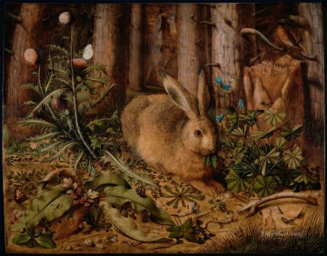 Rabbit Bunny Hare Painting - Hans Hoffmann A Hare in the Forest